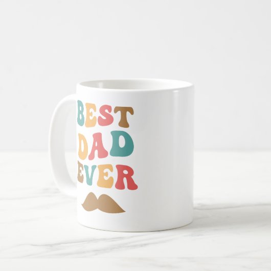 Bester Vater je Retro Groovy Text Mustache Kaffeetasse (Vorderseite Links)