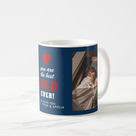 Bester Vater je Rotes Herz Blau 2 Foto Kaffeetasse (VorderseiteRechts)
