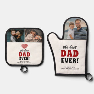 Bester Vater je Rotes Herz Vatertag 3 Foto Ofenhandschuh & Topflappen-Set