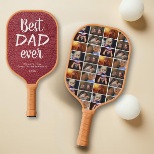 Bester Vater je rotes Leder drucken 6 FotoCollage Pickleball Schläger