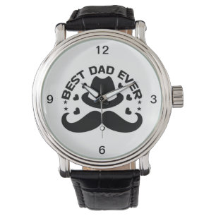 Bester Vater je Schwarz-weiß Hat Mustache Armbanduhr