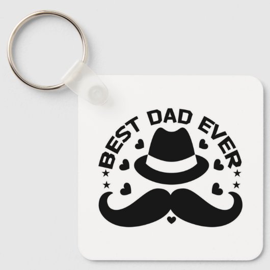 Bester Vater je Schwarz-weiß Hat Mustache Schlüsselanhänger (Vorderseite)