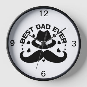 Bester Vater je Schwarz-weiß Hat Mustache Uhr