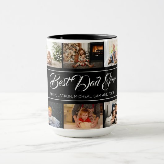Bester Vater je schwarze FotoCollage Tasse (Zentrum)