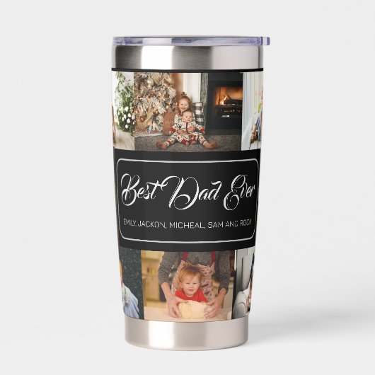Bester Vater je schwarze FotoCollage Thermobecher (Links)