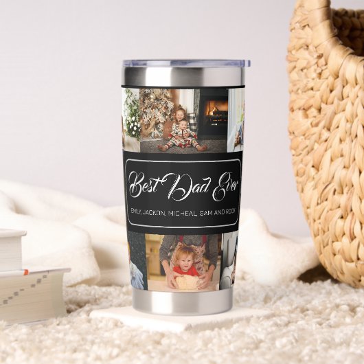 Bester Vater je schwarze FotoCollage Thermobecher (Wohnzimmer)