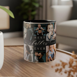 Bester Vater je Schwarzer Holzkorn FotoCollage Zweifarbige Tasse