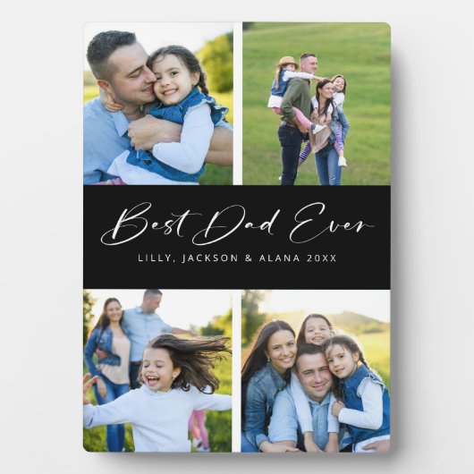 Bester Vater je Script Black 4 Foto Collage Plaque Fotoplatte (Vorderseite)