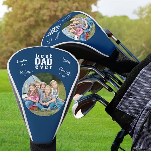 Bester Vater je signiertes Foto Blau Personalisier Golf Headcover