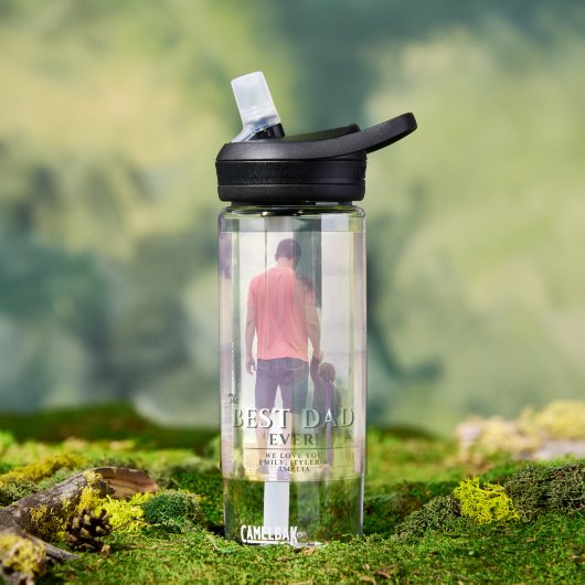 Bester Vater je Typografie Vater Volles Foto Trinkflasche (Außenbereich)