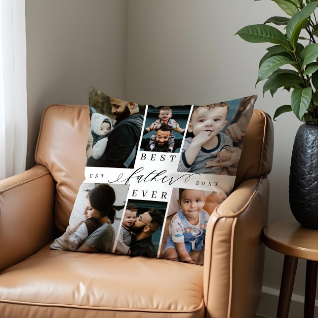 Bester Vater je | Vatertag 8 FotoCollage Kissen (Best Father Ever | Father's Day 8 Photo Collage Throw Pillow)