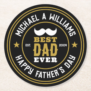 Bester Vater je Vintag Retro Abzeichen Vatertag Runder Pappuntersetzer