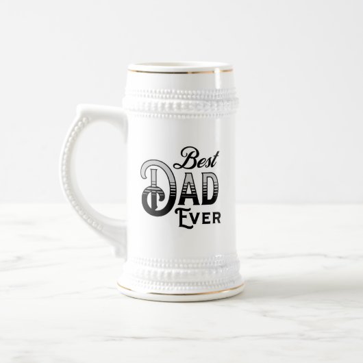 Bester Vater je | Vintager Schwarzweißtext Bierglas (Links)