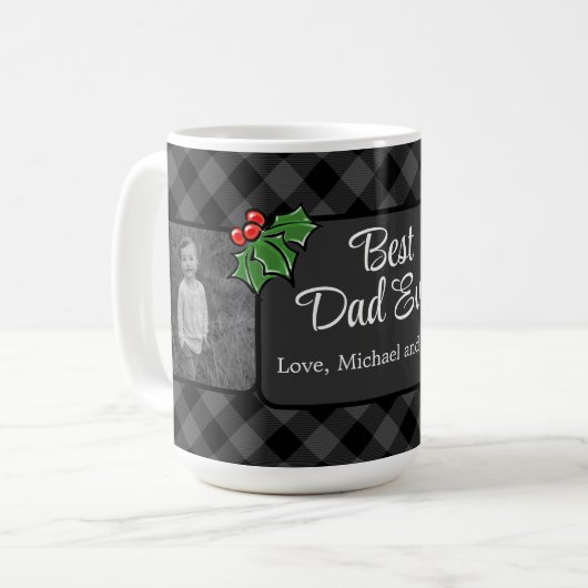 Bester Vater je Weihnachten klassisch grau Kariert Kaffeetasse (Vorderseite Links)