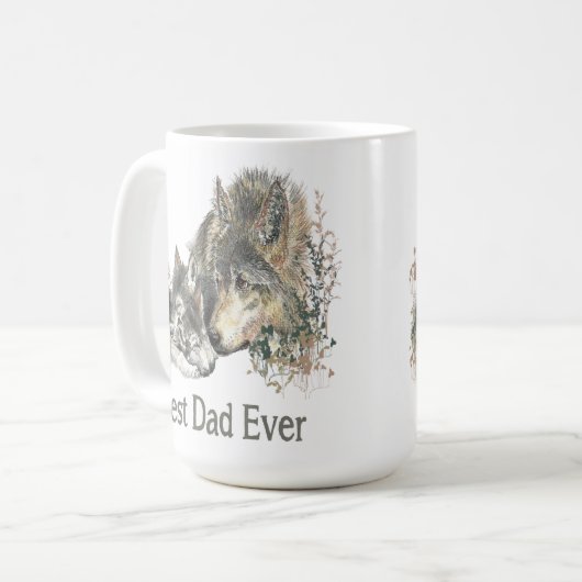 Bester Vater je Wolf Wasserfarbe Tier Ar Kaffeetasse (Vorderseite Links)