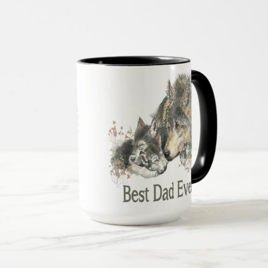 Bester Vater je Wolf Wasserfarbe Tier Ar Tasse (VorderseiteRechts)