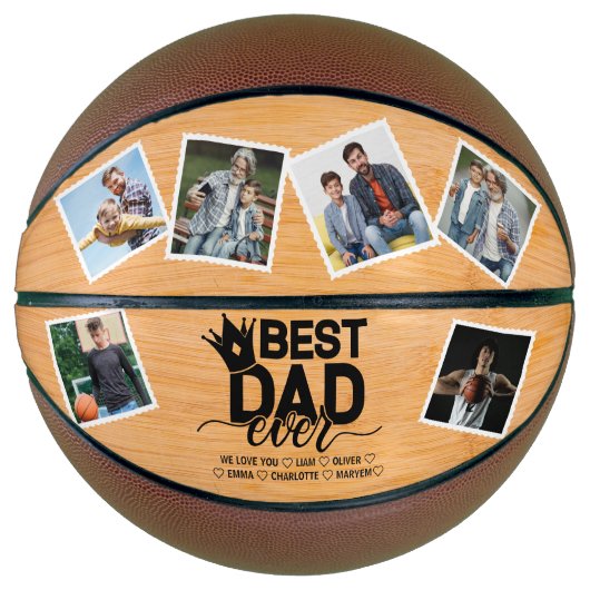 Bester Vater je Wooden Vatertag Familie Foto Basketball (Vorderseite)