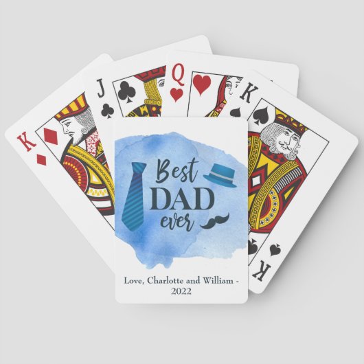 Bester VATER jemals Blue Watercolor Krawatte Hat V Spielkarten (Rückseite)