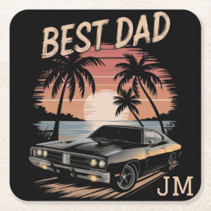 Bester Vater, klassisches Auto, Retro Sonnenunterg Rechteckiger Pappuntersetzer