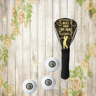 Bester Vater nach Par Calligrafy Goldene Blätter S Golf Headcover