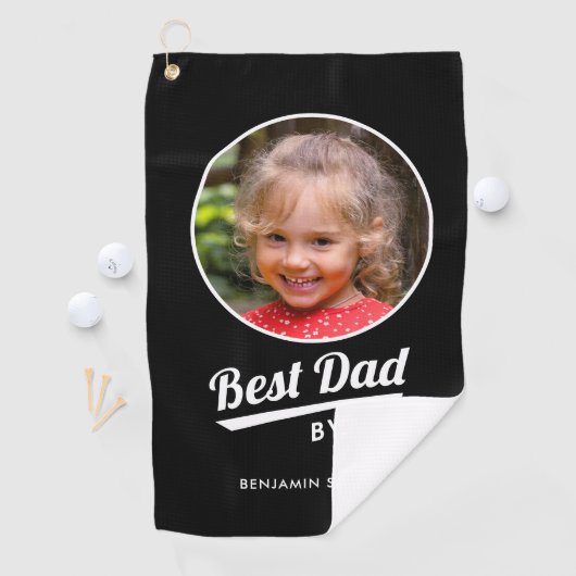 Bester Vater nach Par Custom Kid's Foto Name Black Golfhandtuch (Insitu)