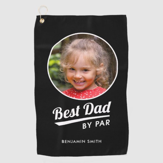 Bester Vater nach Par Custom Kid's Foto Name Black Golfhandtuch (Vorderseite)