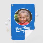 Bester Vater nach Par Custom Kid's Foto Name Blau Golfhandtuch (Insitu)