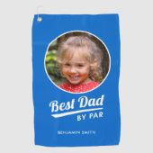 Bester Vater nach Par Custom Kid's Foto Name Blau Golfhandtuch (Vorderseite)