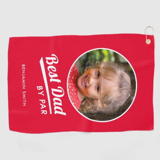 Bester Vater nach Par Custom Kid's Foto Name Red Golfhandtuch (Horizontal)