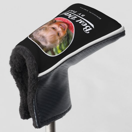 Bester Vater nach Par Kid Foto Name Black Putter Golf Headcover (3/4 Vorderseite)