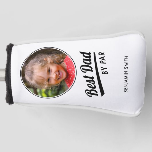 Bester Vater nach Par Kid Foto Name White Putter Golf Headcover (Vorderseite)