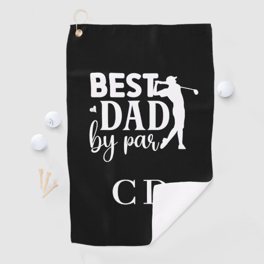 Bester Vater nach Par-Monogramm-Initialen Schwarz- Golfhandtuch (Insitu)