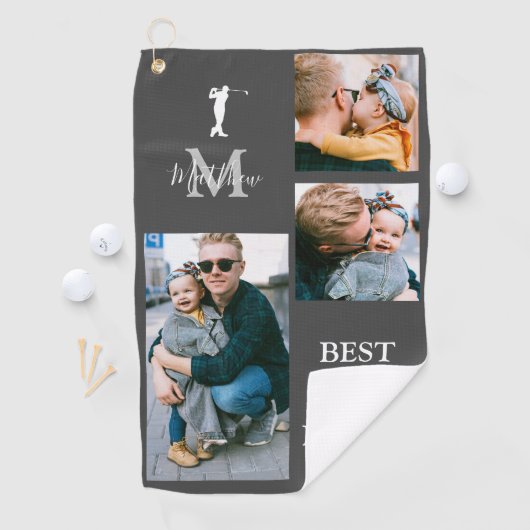 Bester Vater nach Par | PERSONALISIERT 3 FOTO Golfhandtuch (Insitu)