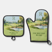 Bester Vater nach Par Watercolor Golfplatz Ofenhandschuh & Topflappen-Set (Vorderseite)