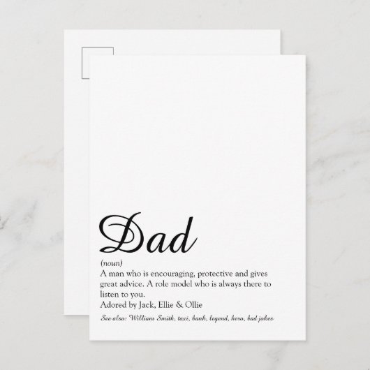 Bester Vater, Papa, Vater-Definition-Script Postkarte (Vorne/Hinten)