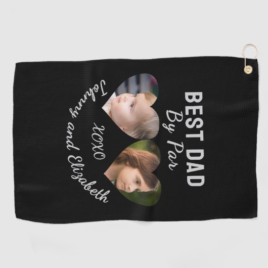 Bester Vater per Par 2 Kinder FotoCollage Personal Golfhandtuch (Horizontal)
