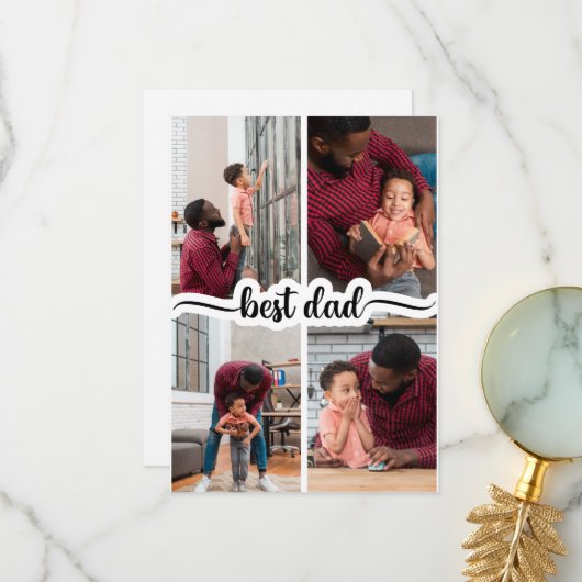 Bester Vater Personalisiert 4 FotoCollage Dankeskarte (Vorderseite/Rückseite Beispiel)