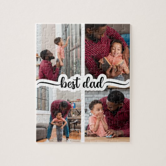 Bester Vater Personalisiert 4 FotoCollage Puzzle (Vertikal)