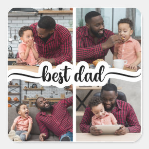 Bester Vater Personalisiert 4 FotoCollage Quadratischer Aufkleber