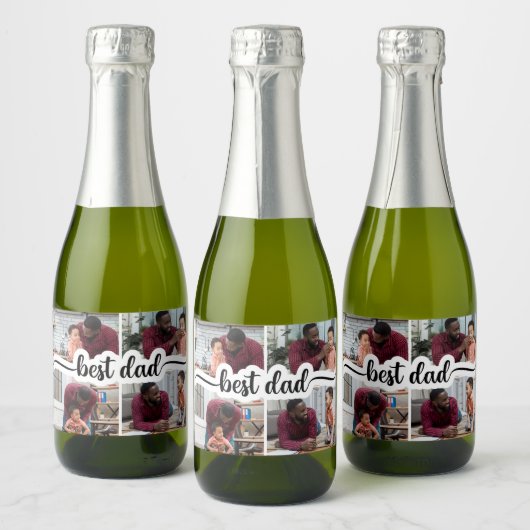 Bester Vater Personalisiert 4 FotoCollage Schaumweinetikett (Flaschen)