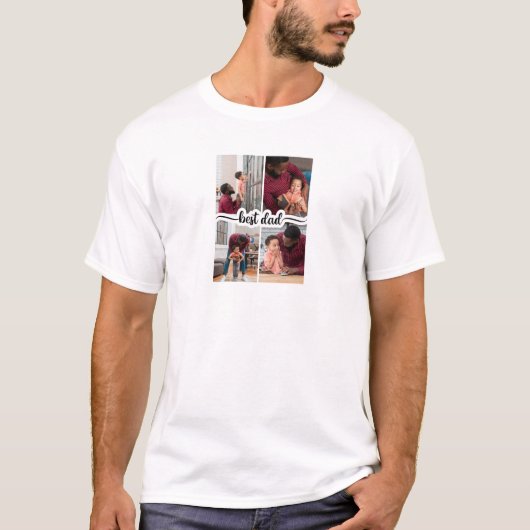 Bester Vater Personalisiert 4 FotoCollage T-Shirt (Vorderseite)