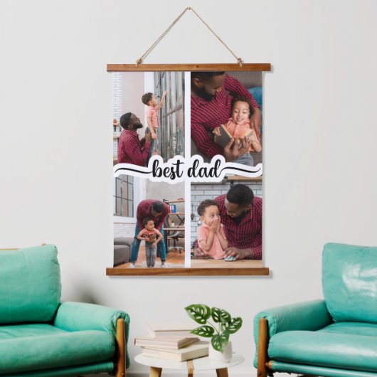 Bester Vater Personalisiert 4 FotoCollage Wandteppich Mit Holzrahmen (Wohnzimmer)