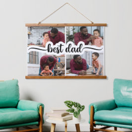 Bester Vater Personalisiert 4 FotoCollage Wandteppich Mit Holzrahmen