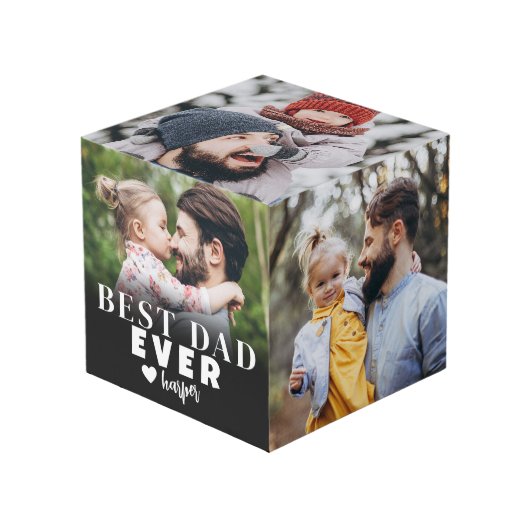 Bester Vater Personalisiertes Foto Würfel (Vorderseite Schrägansicht)