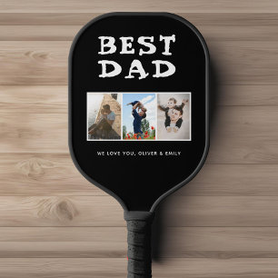 Bester Vater Schwarz Benutzerdefiniert 3 FotoColla Pickleball Schläger