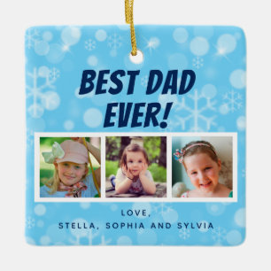 Bester Vater überhaupt 3 Fotos Schneeflocken Keramikornament
