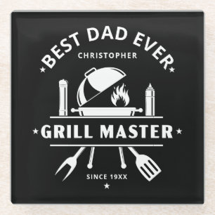 Bester Vater überhaupt   Grillmeister Schwarz & We Glasuntersetzer