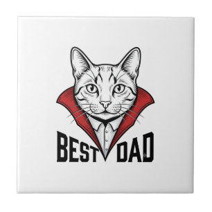 Bester Vater Vampir Katze Vintage Gravur Design_1 Fliese