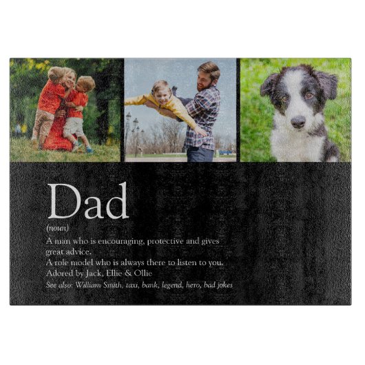 Bester Vater Vater Definition Foto Schwarz Schneidebrett (Vorderseite)