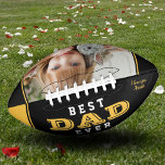 Bester Vater Vater Gelbes Schwarzes Foto Football<br><div class="desc">Der beste Vater Vater Yellow Black Foto Football. Fügen Sie Ihr Foto und Ihre Namen hinzu. Der Text ist eine moderne,  weiße und gelbe Typografie auf einem schwarzen mit gelben Streifen. Süße Sake für einen Vater.</div>